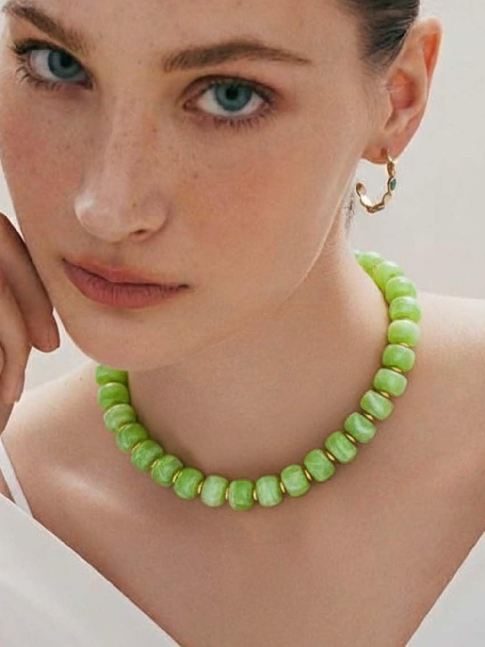 Light Green Lime Beaded Statement Necklace